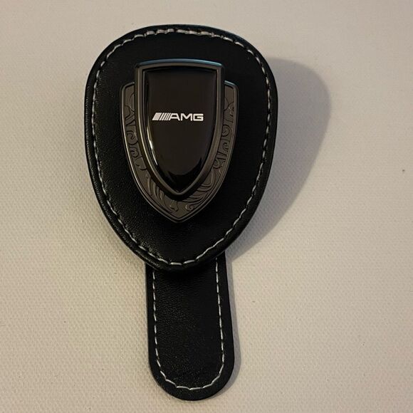 AMG Mercedes Sunglass Holder for Car with Logo Black PU Leather NWT - Picture 1 of 11